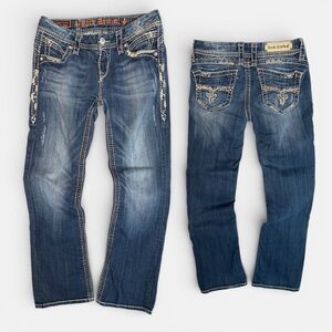 Rock Revival Jeans Amy Easy Boot Women Sz 29 Buckle Embellished Thick Stitch Y2K